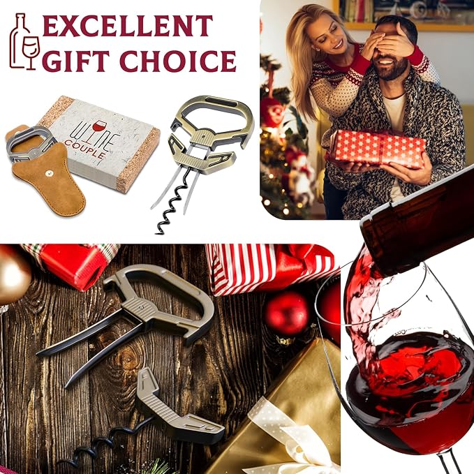Ah So Wine Opener for Vintage Bottles, Old Wine Corkscrew with Portable Leather Case, Two Prong Cork Puller, for Wine Connoisseurs & Collectors to Uncork, Ideal Gifts for Wine Lovers (Sleek Bronze)