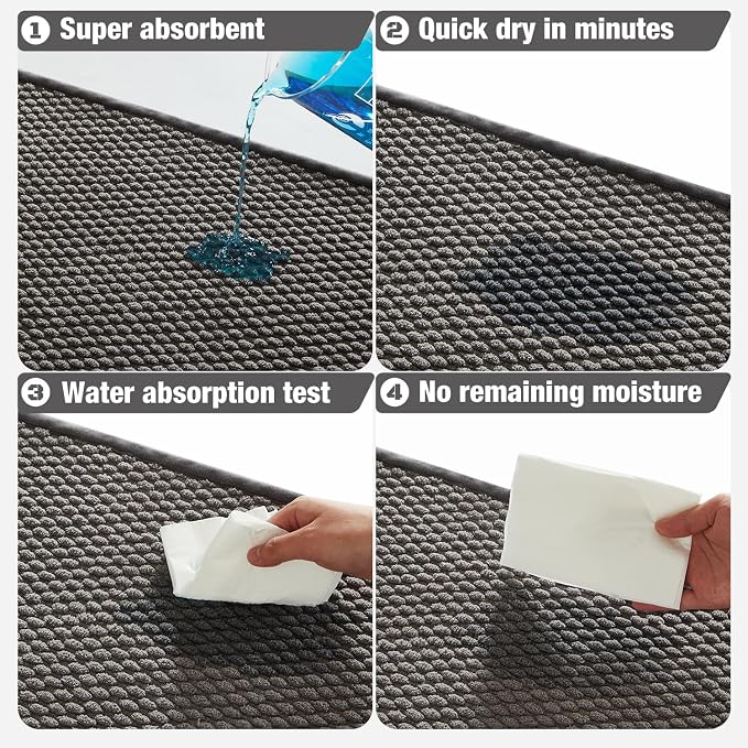 TYUU Bathroom Rugs Non Slip Washable, Super Absorbent Thin Bath Mat Small Quick Dry Low Pile Bathroom Rug, Dark Grey 16"x24"