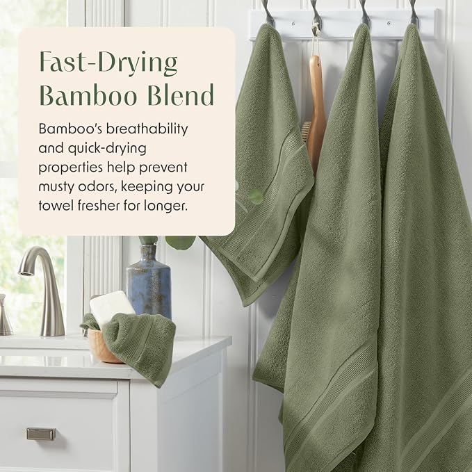 Luxury Bamboo Rayon Oversized Bath Towel Set | 2-Pack | Ultra Soft | Green | 35% Bamboo Rayon - 65% Zero Twist Cotton | Absorbent Quick-Dry Towels for Bathroom | Ultra Soft | OEKO-TEX Standard 100
