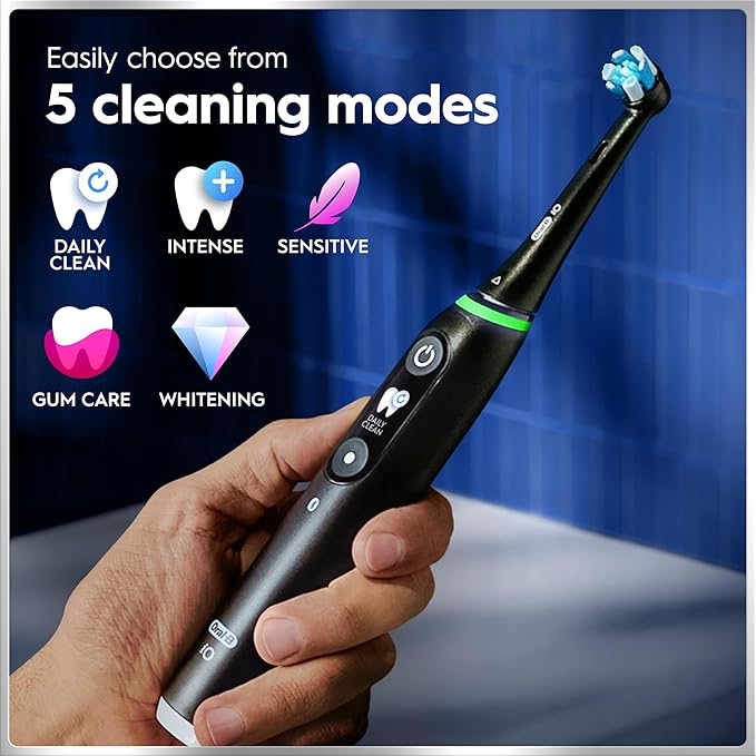 Oral-B iO Deep Clean + Protect Rechargeable Electric Toothbrush, Black, iO Series 7, 2 Replacement Brush Heads, Charging Travel Case (package may vary)