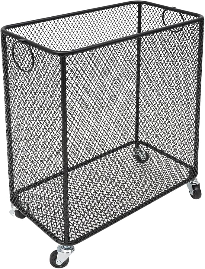 Metal Laundry Storage Cart - Slim, Mesh Wire Rolling Laundry Hamper with Wheels & Ring Handles, Clothes or Linen Storage Organizer Hamper Bin Laundry Basket, 9"L x 17"W x 18"H, Black