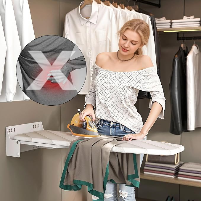 MYOYAY Wall Mounted Ironing Board 12 x 37 Inch Space-Saving 180° Swive Fold Away Ironing Board with Heat Resistant Cover for Home House Held Laundry with Manual，White