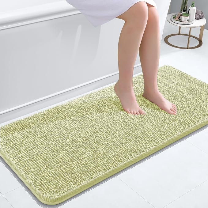 OLANLY Bathroom Runner Rugs 47x20, Soft Absorbent Chenille Bath Rugs, Rubber Backing Quick Dry, Machine Washable Long Bath Mats for Bathroom Floor, Tub and Shower, Home Decor Accessories, Vanilla