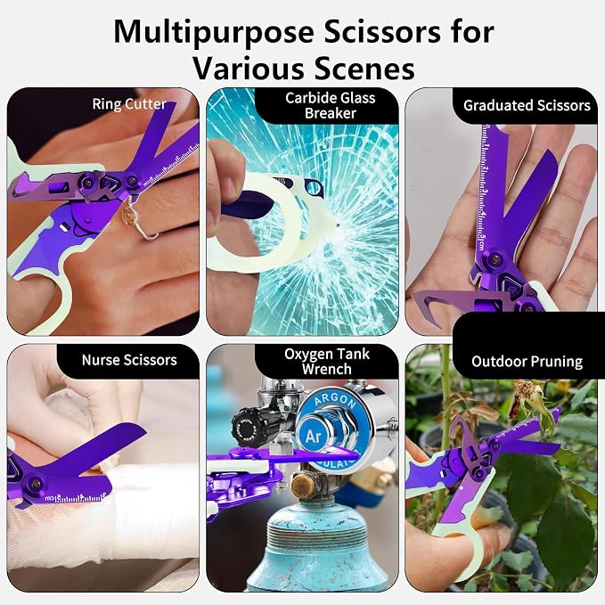 Leepenk 5PCS 6 in 1 Multi-function Trauma Shears with Strap Cutter and Glass Breaker, with Luminous Holster(Luminous Purple)