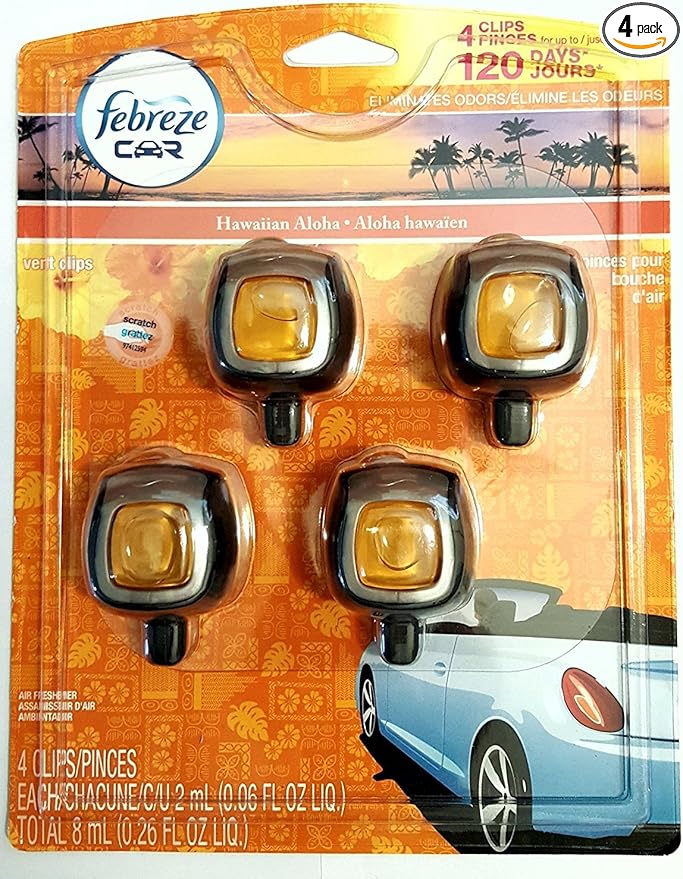 Febreze Hawaiian Aloha Car Vent Clip Air Freshener, 0.06 oz, 4 Pack