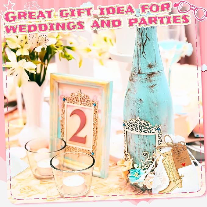 251 Pcs Cowboy Boot Bottle Opener Set Cowgirl Western Derby Wedding Party Favor Includes Cowboy Beer Bottle Opener Organza Bag Thank You Tag and Jute Rope for Guest Wedding Party Baby Shower