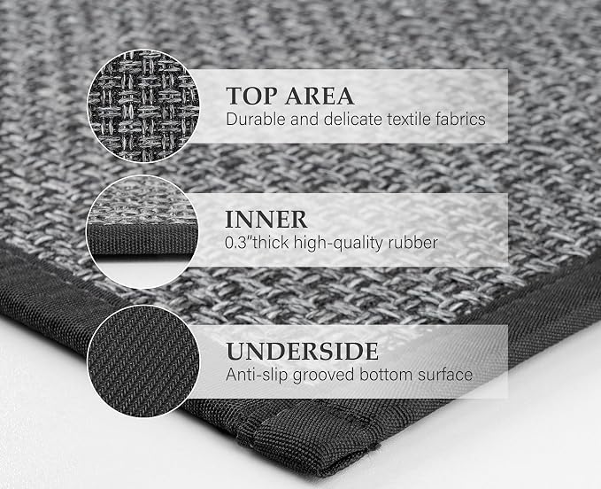 eqivei Kitchen Rugs Non Skid Washable Set of 2 PCS, Absorbent Runner Rugs for Kitchen, Farmhouse Weave Floor Mats in Front of Sink, 17.3"x 47"+17.3"x 29" (Inky)