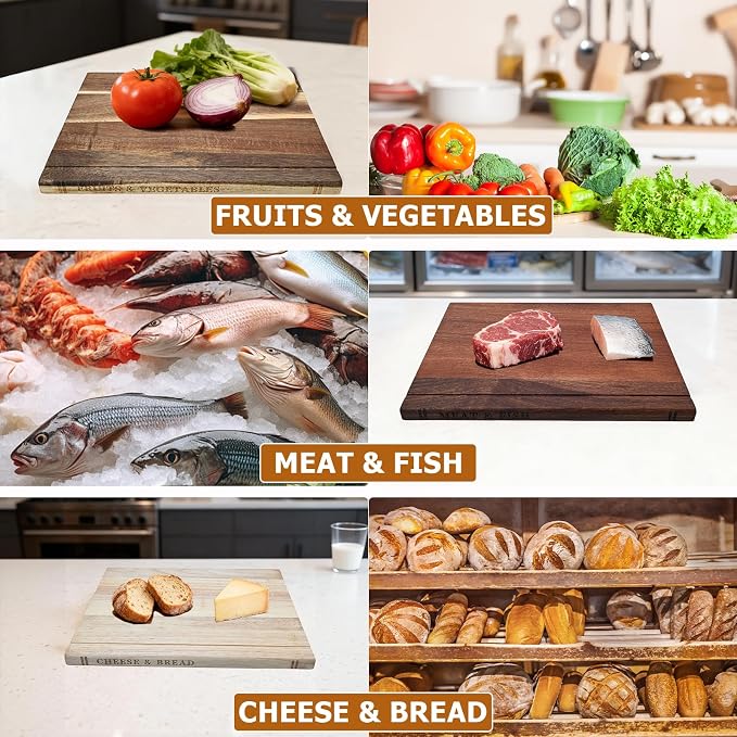 Acacia Wood Cutting Board Book Set, 3-Piece Decorative Chopping Boards with Stand | Book-Shaped Design| Dishwasher Safe for Easy Cleaning | Ideal for Meat, Vegetables | Unique Gift for Home Cooks