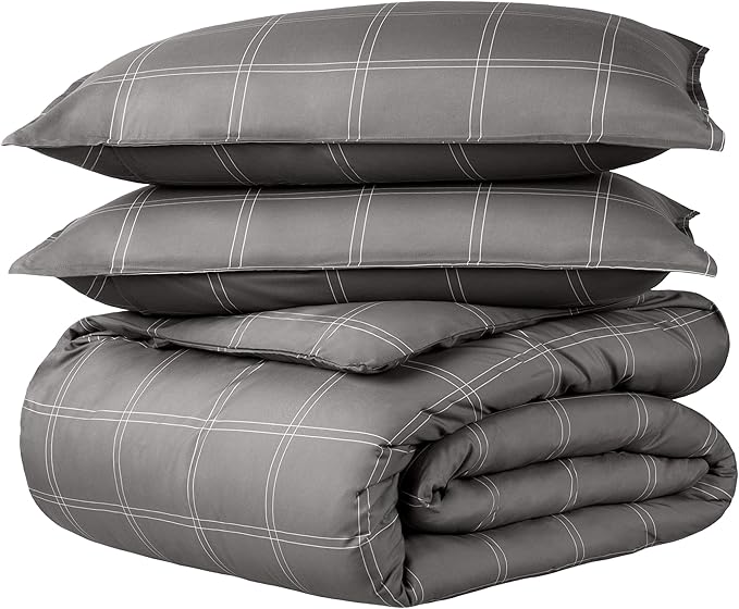 Bare Home Duvet Cover - Full Size Bedding Set - Premium 1800 Super Soft Collection - Lightweight, Cooling - Soft Breathable Duvet Cover (Full, Modern Plaid - Grey/White)