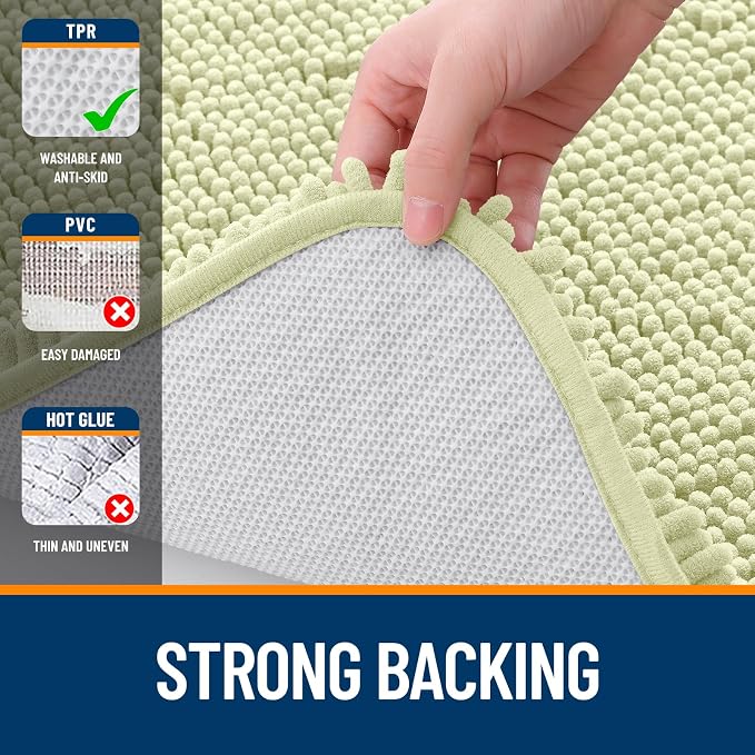 OLANLY Bathroom Runner Rugs 44x24, Soft Absorbent Chenille Bath Rugs, Rubber Backing Quick Dry, Machine Washable Long Bath Mats for Bathroom Floor, Tub and Shower, Home Decor Accessories, Vanilla