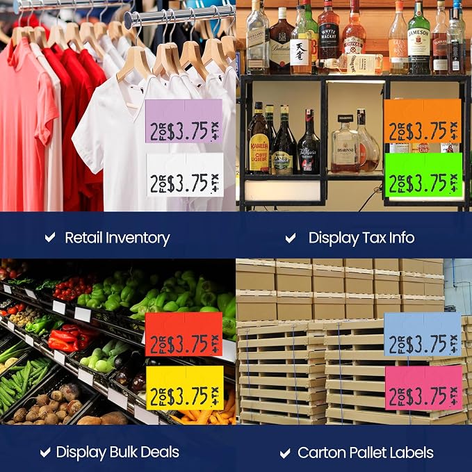 Pricing Labels for Monarch 1131 Multicolored - Includes White, Yellow, Blue, Lavender & Fluorescent Colors (Red Green Pink Orange) - 60,000 Labels w/ 24 Rolls Value Pack, 3 Sleeves - Made in USA