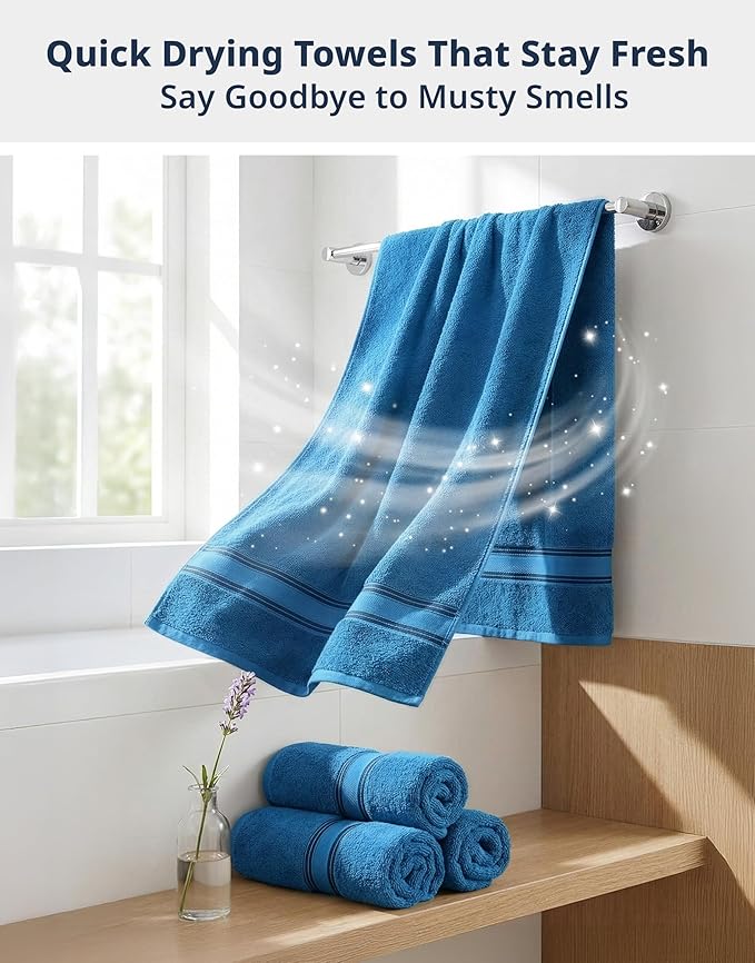 LANE LINEN 100% Cotton 4 Pack Bath Towels Set (28"x54") - Zero Twist, Large Cotton Towels for Bathroom - Quick Dry, Soft & Absorbent Bath Towel Set - Pre Shrunk, Wide Variety of Colors - Sea Port