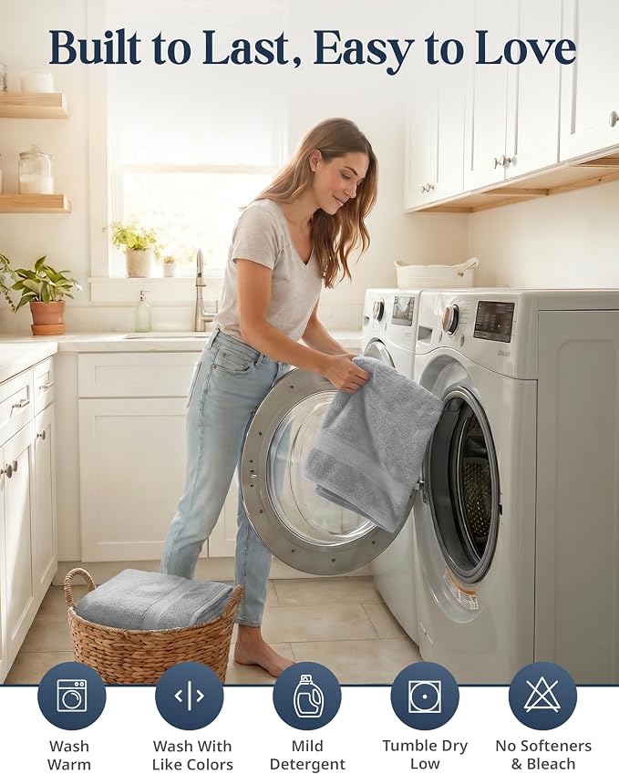 LANE LINEN Towel Set for Bathroom 6 Piece Soft Absorbent Quick Dry - Grey | Towels And Washcloths Sets - Oversized & Roomy, Lightweight & Breathable, Fade-Resistant Color, Classic Terry Weave