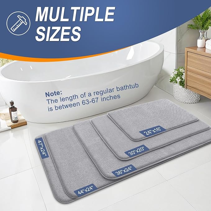OLANLY Memory Foam Bathroom Runner Rug 59x24, Absorbent Long Bath Mat, Grey | Soft Quick Dry Bath Mat Rugs, Non-Slip, Machine Washable Mat for Bathroom Floor, Tub and Shower, Home Decor Accessories