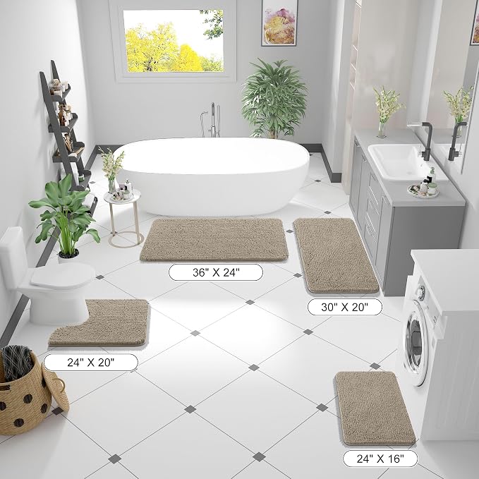 OLANLY Bathroom Runner Rugs 44x24, Soft Absorbent Chenille Bath Rugs, Rubber Backing Quick Dry, Machine Washable Long Bath Mats for Bathroom Floor, Tub and Shower, Home Decor Accessories, Warm Taupe
