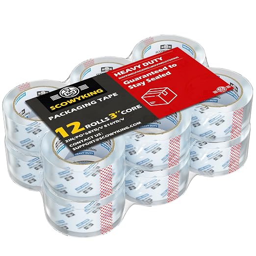 Clear Packing Tape Refills Heavy Duty,12 Pack,2.7 Mil,2"×68 Yd | Total 816 Yards,Compatible with Standard Tape Dispenser,Quiet Unwind,Easy Start,for Shipping Packaging Moving Sealing,Bulk