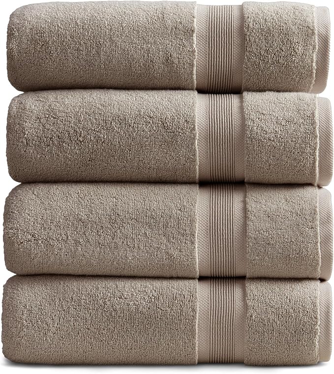 Springtree Home Luxury Bamboo Rayon Plush Bath Towel Set | 4-Pack | Brown | 35% Bamboo Rayon - 65% Zero Twist Cotton | Absorbent Quick-Dry Towels for Bathroom | Ultra Soft | OEKO-TEX Standard 100