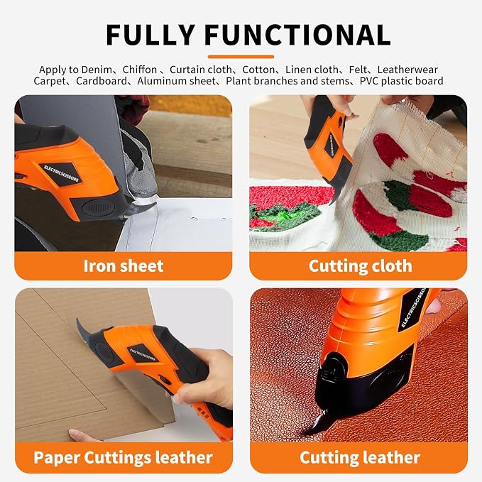 Super Scissors, Cardboard Cutter，Electric Box Cutter,Ultimate Cutting Tool for Home& Craft,Cordless Electric Scissors 2 Blades Included，Cutting Fabric, Cardboard & Plastic（Orange Color）