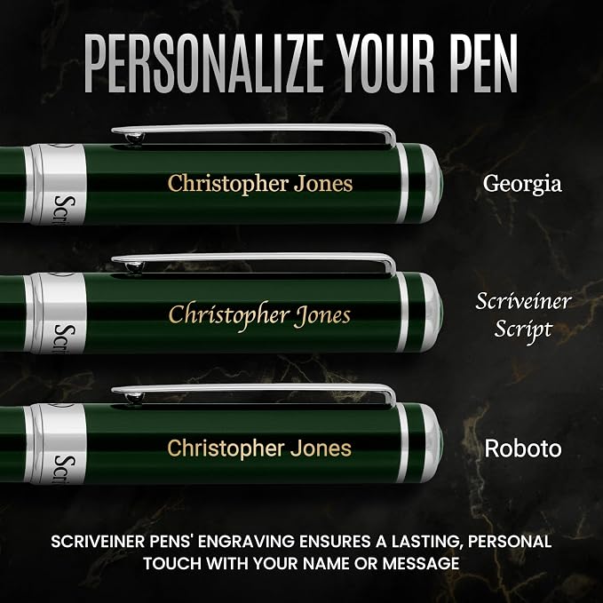 Scriveiner Personalized British Racing Green Rollerball Pen - Stunning Green Lacquer Luxury Pen with Chrome Finish, Schmidt Ink Refill, Engraved Roller Ball Gift Set for Men & Women, Custom Engraving