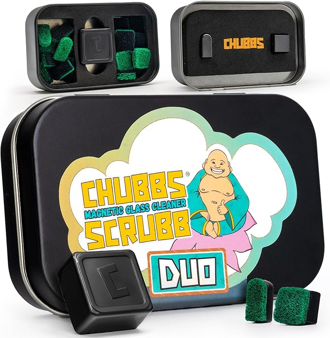 Chubbs Scrubb Duo Magnetic Glass Cleaner Kit - Mini Magnet Scrubber for Hard-to-Reach Stains on Glass, Ceramic & Metal