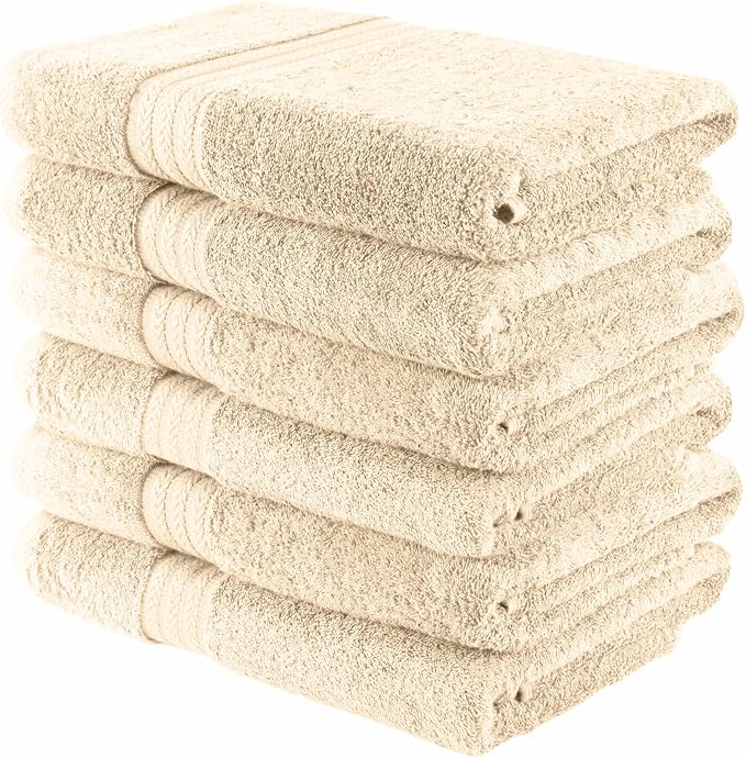 HERCULEAN Large Bath Towels 24 x 50 Pack of 6 | Quick Dry and Highly Absorbent | 100% Cotton Terry Towels for Bathroom - Perfect for Shower - Pool and Spa - Luxury Soft Towels - Beige