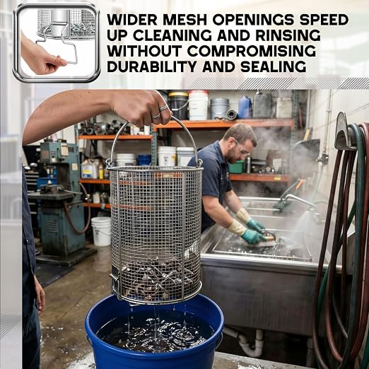 1 Pcs 1/4″ Mesh 5 Gallon Dip and Drain Stainless Steel Part Cleaning Strainer Basket for Buckets, Swing Handle, for Mechanics Auto Parts Washing Garage Shop Home Workshop, Bucket Not Included