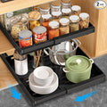 DOMNIU 2 Pack Pull Out Cabinet Organizers Expandable (13''-19''), Plastic Slide Out Drawers for Kitchen, Bathroom, Pantry, Under Sink Storage, Pull Out Drawers Fixed with Adhesive Nano Film (Black)