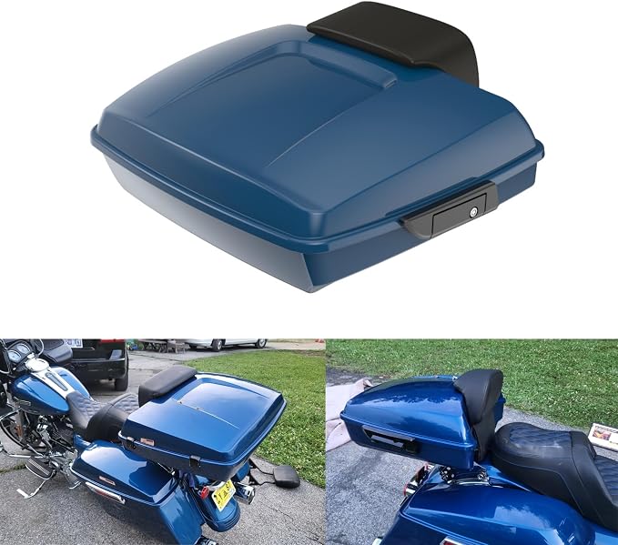 Advanblack Road Glide Tour Trunk Pack Reef Blue Razor Tour Trunk Pack Backrest Pad for '97-'25 Harley Touring Road King Street Glide Electra Glide CVO models