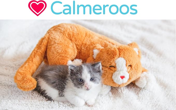 Plush Heartbeat Toy - Calming Anxiety Relief Toys for Puppies and Kittens - Heartbeat in a Soft Comforting Pet Plush for Dogs and Cats (Orange Kitty w/Heart)