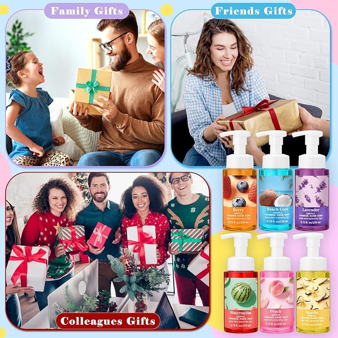 6 Pack Foaming Hand Soap with Pump Care Moisturizing Liquid Fruity Scented Foam Hand Wash Teacher Appreciation Gift Bulk Mother's Gift for Kitchen Bathroom Family Nurse Doctor Employee 8.75 Fl. oz