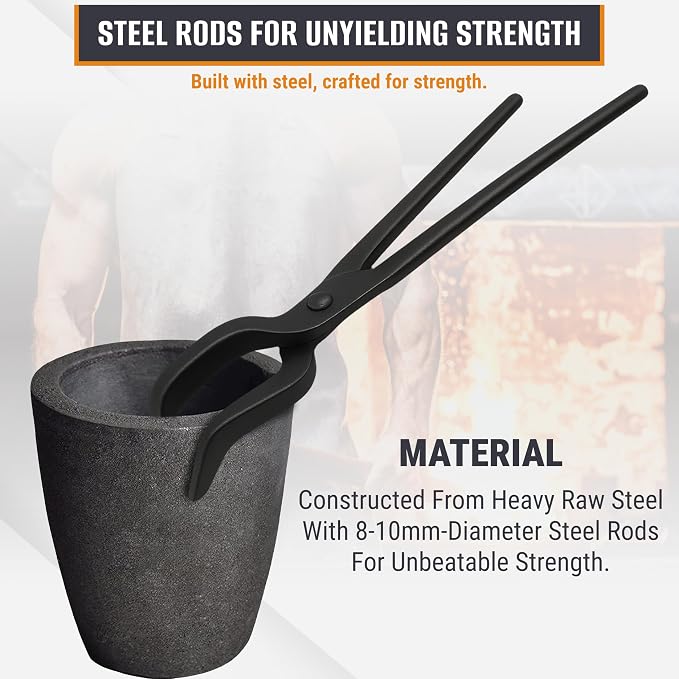 24" Blacksmith Tong Foundry Hinged Metal Tongs | Clay Graphite and Graphite Crucibles, Heavy Duty Steel Tong for Metal Melting Refining Casting Gold, Silver