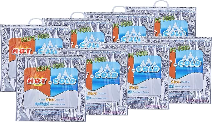 Superio Hot and Cold Insulated Bags for Food Delivery, Grocery Shopping Bags, Food Storage for Hot and Frozen Food for Travel, Disposable Cooler Bag, Reinforced Thermal Lunch Bag (8, 20"x19")
