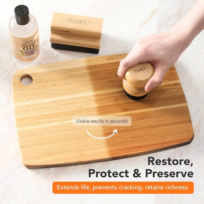 CLARK'S Food Grade Cutting Board Full Care Kit, Lavender Scent - 6 Pack | Includes Food Grade Mineral Oil, Cutting Board Wax & Cleaner, Oil & Wax Applicators, Buffing Pads - Restores & Protects