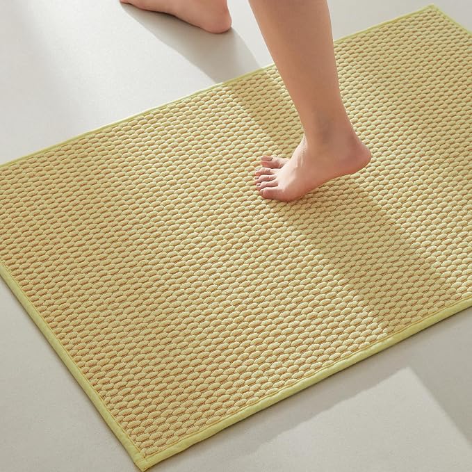 TYUU Bathroom Rugs Non Slip Washable, Super Absorbent Thin Bath Mat Quick Dry Low Pile Bathroom Rug, Yellow 24"x36"