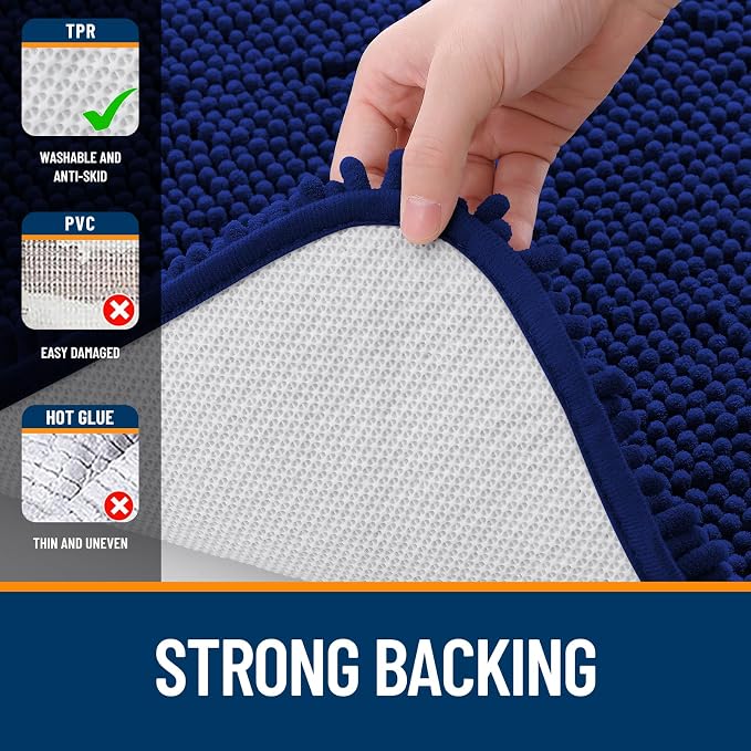 OLANLY Large Bathroom Rugs 40x24, Extra Soft Absorbent Chenille Bath Rugs, Rubber Backing Quick Dry, Machine Washable Bath Mats for Bathroom Floor, Tub and Shower, Home Decor Accessories, Navy