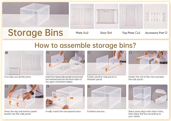 6 Pack Clear Storage Bins with Lids, 19 Qt Closet Organizers and Storage | Stackable, Magnetic Doors, Clothes Organizers and Storage, Purse Organizer, Craft Containers