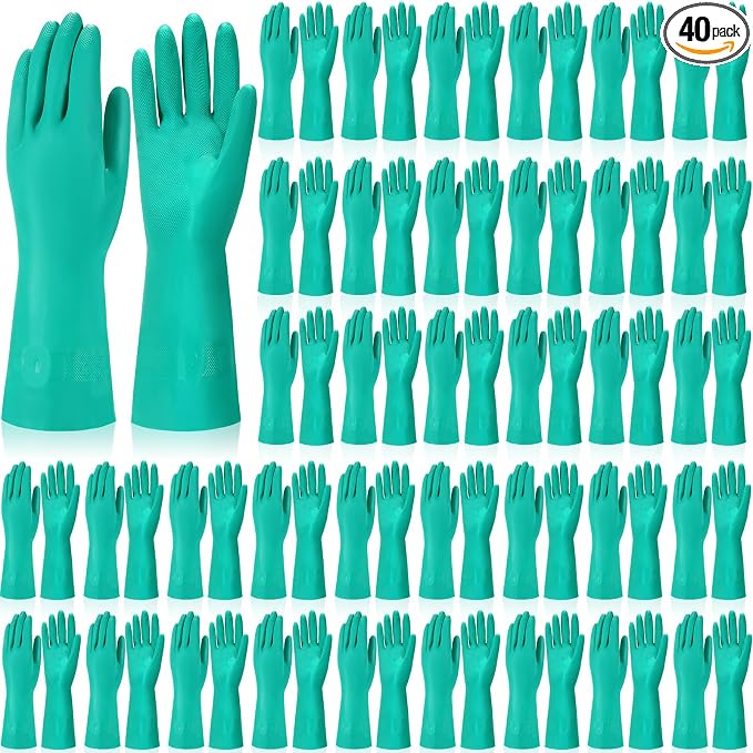 Potchen 40 Pairs Chemical Resistant Gloves Heavy Duty 15 Mil Nitrile Gloves Bulk for Cleaning, Resist Household Acid, Alkali and Oil (X-Large)