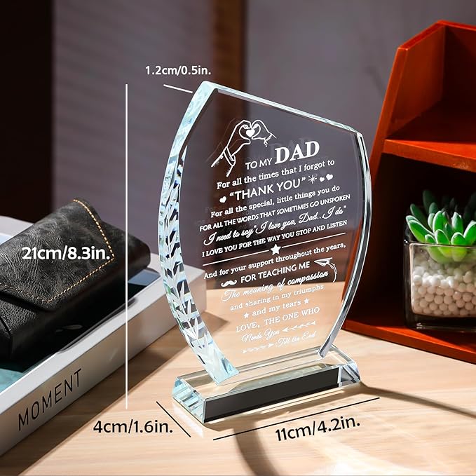 QIANWEI Fathers Day Dad Gifts from Daughter Son Wife Glass Plaque Dad Birthday Unique Gifts for Him, Present for Christmas Thanksgiving Valentines Day