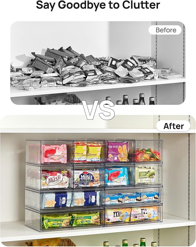 Vtopmart Stackable Storage Drawers Set of 6, Clear Plastic Organizer Bins for Bathroom Supplies, Ideal for Cabinet,Shelf, Pantry, Laundry Room Organization