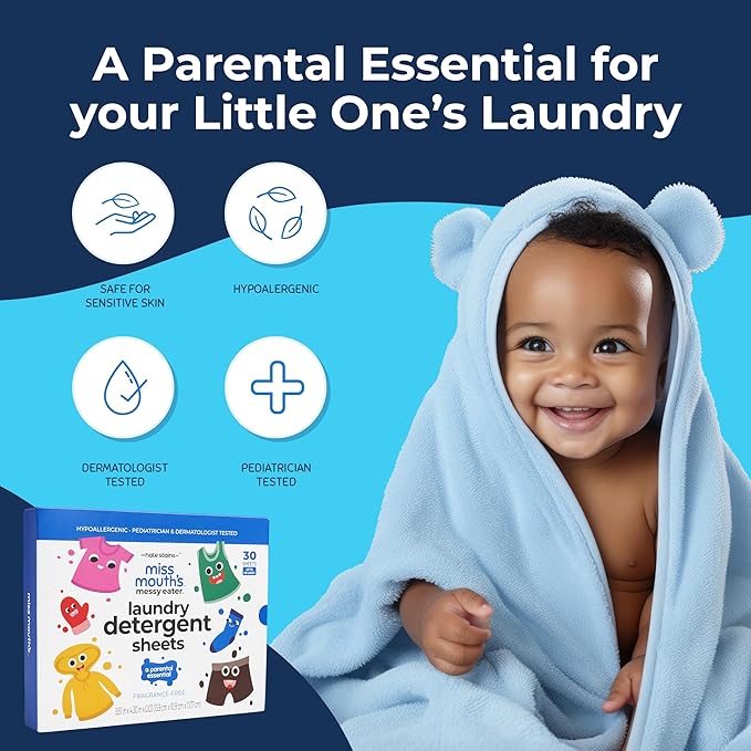 Miss Mouth's Stain Remover Spray & Detergent Sheet Bundle - 3 Bottles, 30 Sheets - On-the-Go Cleaning for Diaper Bag Essentials - Fresh & Set-In Stain Removal for Baby Laundry