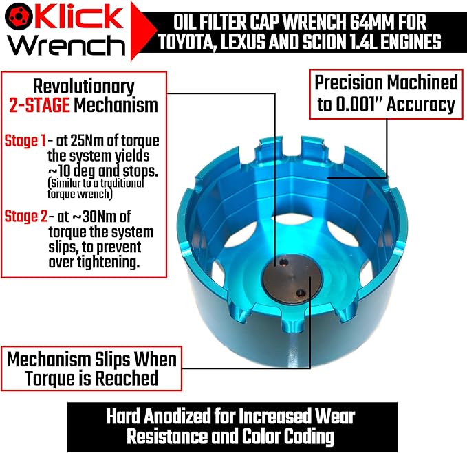 68mm 67mm 66mm 65mm 64mm 14 Flute 2 Stage Heavy Duty Torque Limiting Oil Filter Wrench Blue 6061-T6 Billet Aluminium
