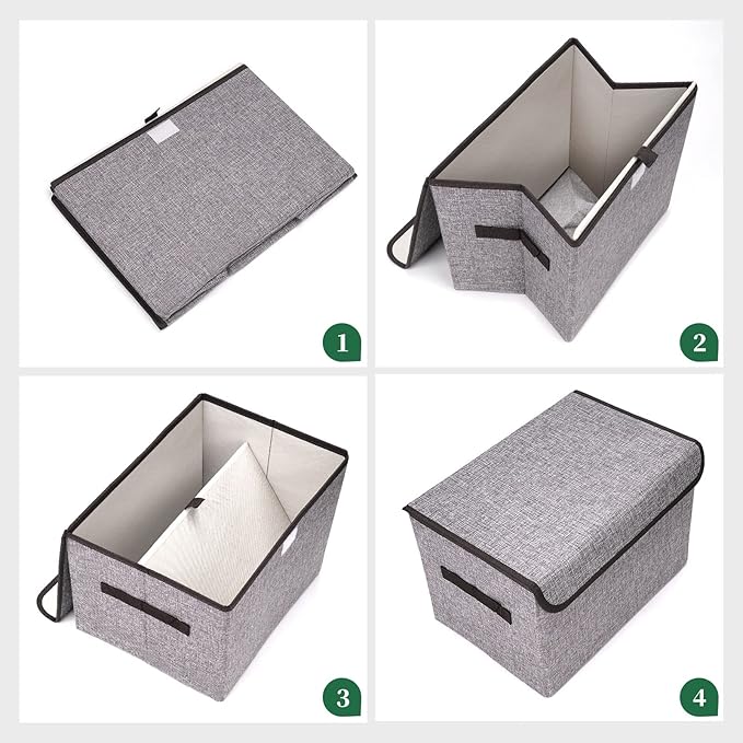 Bagnizer Large 42 Quarts Fabric Storage Bins with Lids [2-Pack] Linen Collapsible Foldable Storage Cubes, Closet Organizer Containers boxes with Handles for Home Office (16.7 x 12 x 12, Gray)