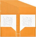 Yeaqee 100 Pcs Plastic Folders with Pockets Bulk 3 Hole Punched 2 Pocket File Folders for 3 Ring Binder Divider Folder for Notebooks, Durable Poly for Office Home (Orange)