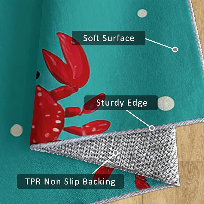 3x8 Kids Crab Runner Rug for Hallway, Washable Marine Life Rug Runner Non Slip, Nautical Seashell Home Decor Carpet for Kitchen, Bedroom, Entryway, Laundry Room, Ultra Thin Soft H265