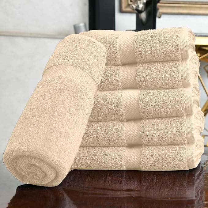 HERCULEAN Premium Bath Towels 24 x 48 Pack of 6 | Quick Dry and Highly Absorbent | 100% Cotton Terry Towels for Bathroom - Perfect for Shower - Pool and Spa - Luxury Soft Towels - Beige