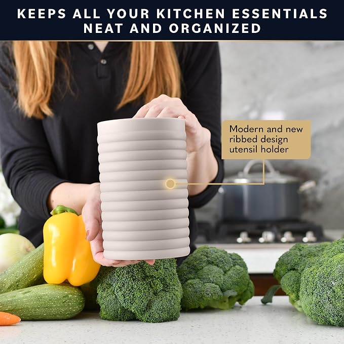 Home Hero Silicone Kitchen Utensils Set - Heat Resistant Non-Scratch Cooking Utensils - Ergonomic Silicone Spatula Set - Dishwasher Safe Kitchen Tools - 26 Piece, Stone