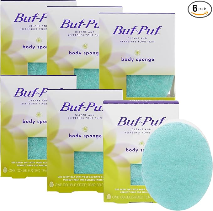 Buf-Puf Body Sponge, Bath Sponge, Dermatologist Developed, Cleanses Skin of Dirt, and Excess Oil, Reusable, Exfoliating, 6 Count