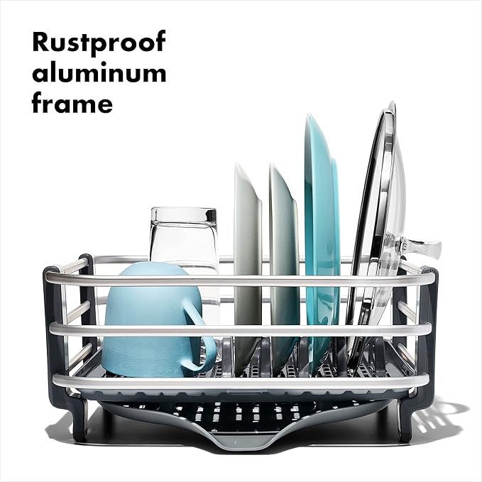 OXO Good Grips Aluminum Dish Rack Good Grips Stainless Steel Measuring Cup and Spoon Set (8 Pieces)