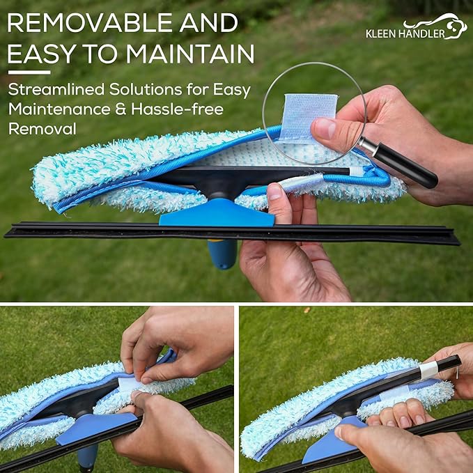 Kleen Handler Professional 2-in-1 Squeegee for Window Cleaning Tool Combo - 14" Squeegee & Microfiber Scrubber Sleeve, Window Glass Cleaning Kit for Commercial & Residential Use