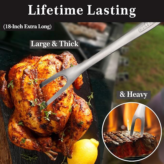 GRILLART BBQ Tools Grill Tools Set -18Inch Grilling Tools BBQ Set - Grill Accessories w/BBQ Tongs, Spatula, Fork, Brush- Stainless Grill Kit Grilling Set - Gift Ideas BBQ Accessories Gifts for Men Dad